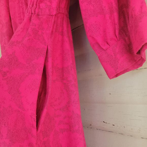 Vintage 80s 90s Secretary Dress Size 10 Pink Floral Handmade Day Maxi Pockets - Picture 5 of 11